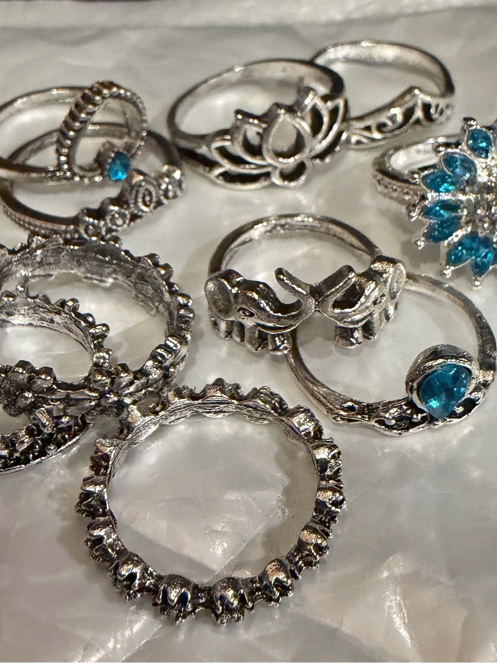 Ten Silver Tone Blue Accent Women’s Ring Set